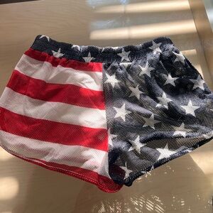 Netted mesh American flag running shorts